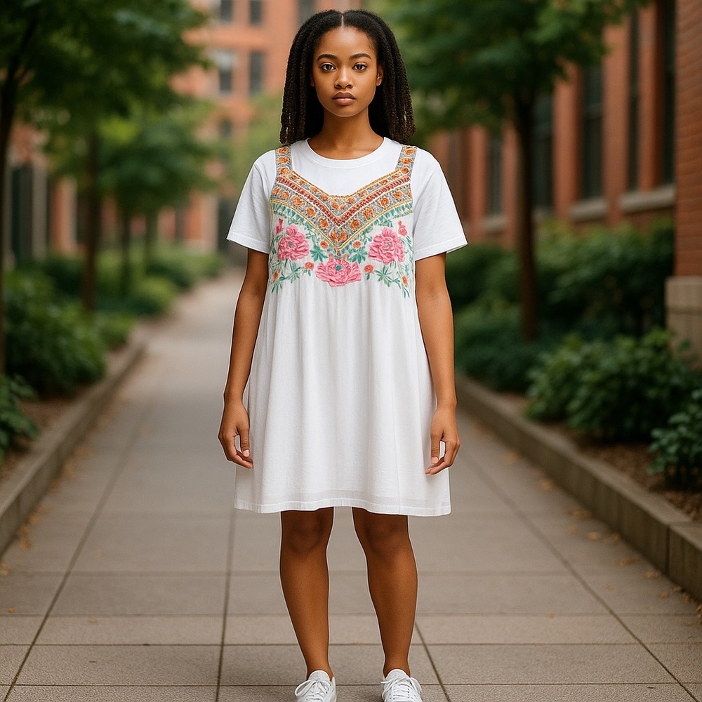 Sand & Spirit Dress Mini White Embroidered Halter Cotton Tropical Medium